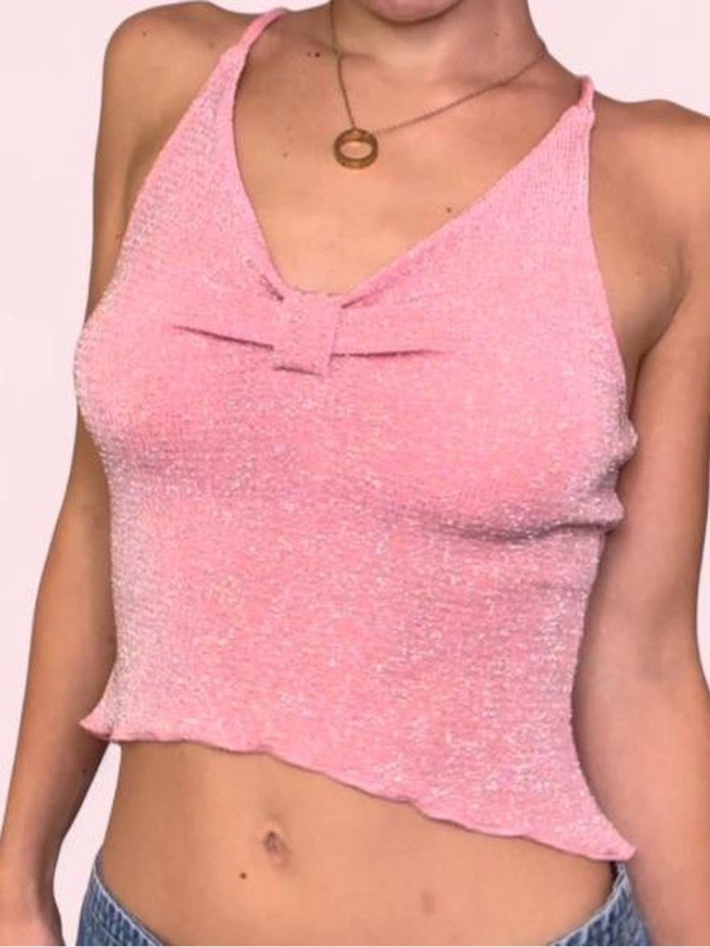 Vintage Y2K Vanity Pink Sparkle Halter Top